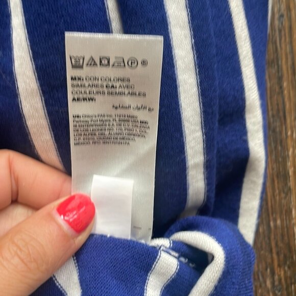 Chicos Striped Long Sleeve Sweater Blue White Pink Size 1 Button Cuff Detail - Picture 7 of 7